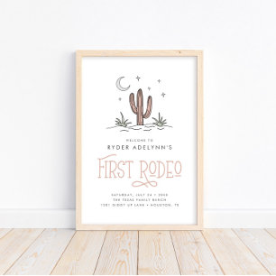 Boho Pink Modern Girls Eerste Rodeo 1e verjaardag Poster