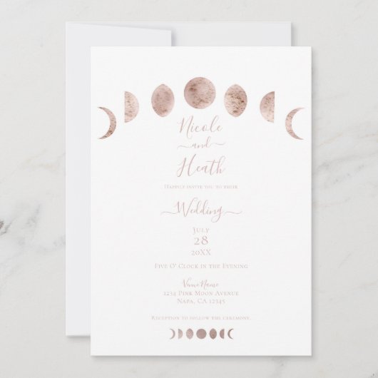 Boho Pink Moon faseert moderne minimale bruiloft Kaart (Voorkant)