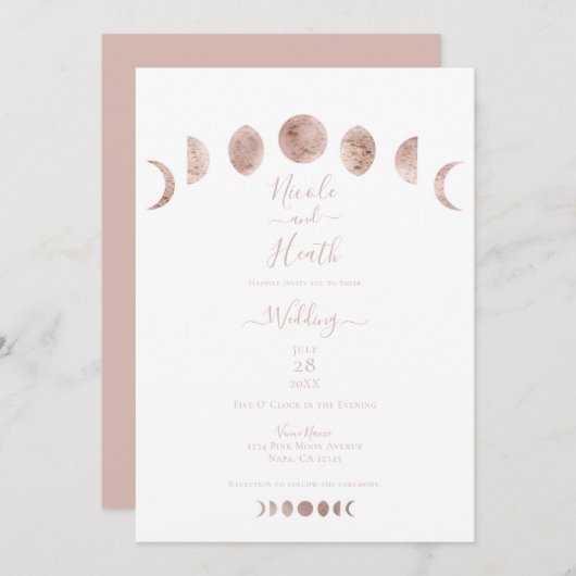 Boho Pink Moon faseert moderne minimale bruiloft Kaart (Voorkant / Achterkant)