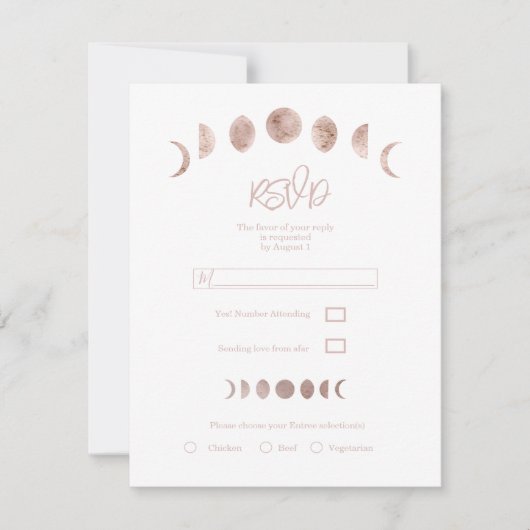 Boho Pink Moon Phases Modern Minimal Wedding RSVP Kaart (Voorkant)