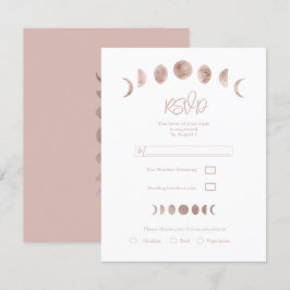 Boho Pink Moon Phases Modern Minimal Wedding RSVP Kaart