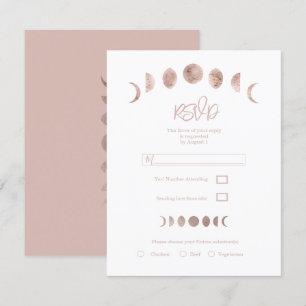 Boho Pink Moon Phases Modern Minimal Wedding RSVP Kaart