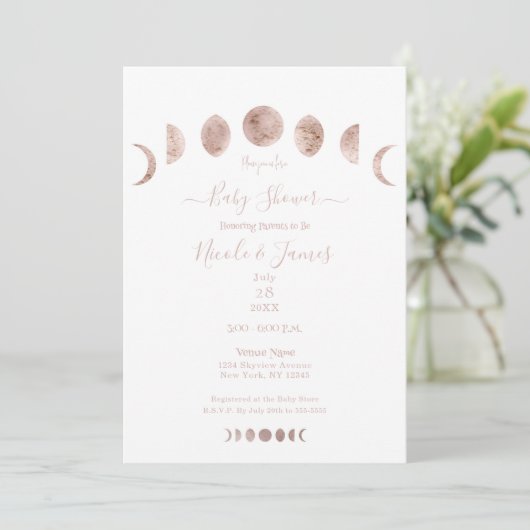 Boho Pink Moon Phases Modern Minimum Baby shower Kaart (Staand voorkant)