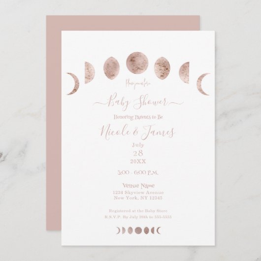 Boho Pink Moon Phases Modern Minimum Baby shower Kaart (Voorkant / Achterkant)