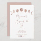 Boho Pink Moon Phases Modern Minimum Sweet 16 Kaart (Voorkant / Achterkant)