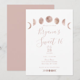 Boho Pink Moon Phases Modern Minimum Sweet 16 Kaart
