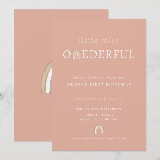 Boho Pink nederful First Birthday Party Invite Kaart (Voorkant / Achterkant)