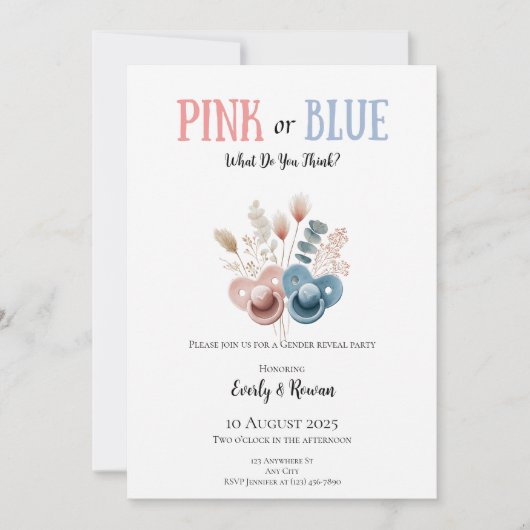 Boho Pink or Blue Gender Reveal Kaart (Voorkant)