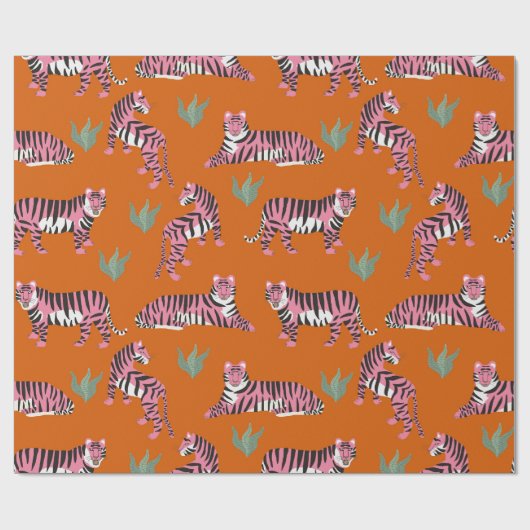 Boho Pink Orange Jungle Tiger Animal Pattern Cadeaupapier (Vlak)