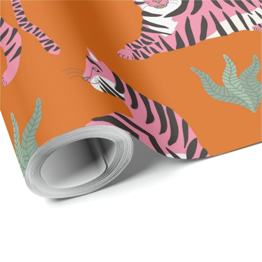 Boho Pink Orange Jungle Tiger Animal Pattern Cadeaupapier (Rol Hoek)