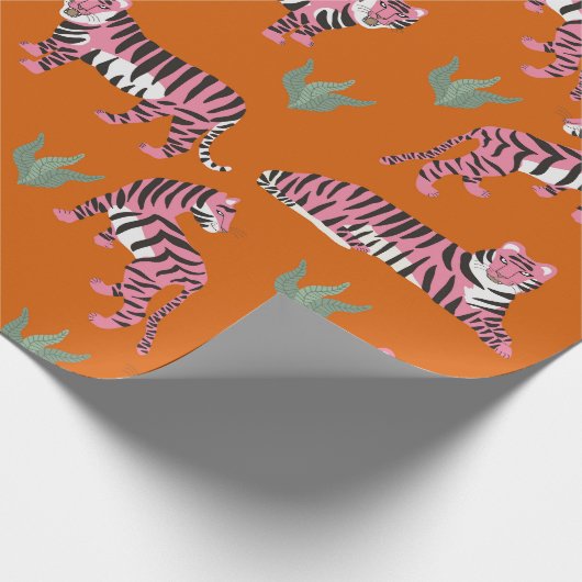 Boho Pink Orange Jungle Tiger Animal Pattern Cadeaupapier (Hoek)