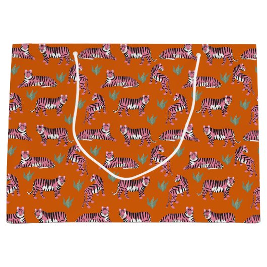 Boho Pink Orange Jungle Tiger Animal Pattern Groot Cadeauzakje (Voorkant)