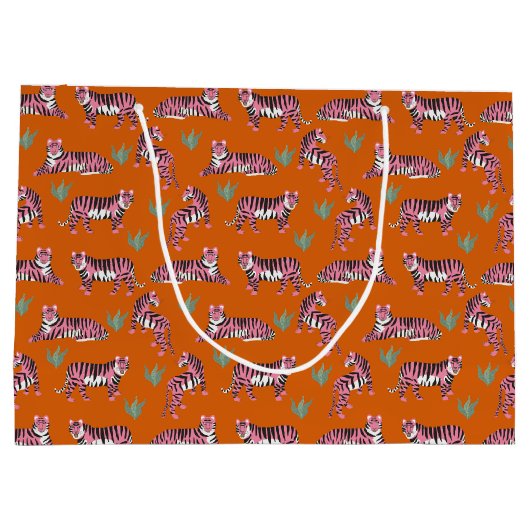 Boho Pink Orange Jungle Tiger Animal Pattern Groot Cadeauzakje (Achterkant)