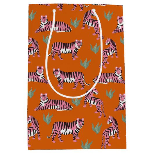 Boho Pink Orange Jungle Tiger Animal Pattern Medium Cadeauzakje (Voorkant)