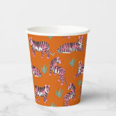Boho Pink Orange Jungle Tiger Animal Pattern  Papieren Bekers (Links)