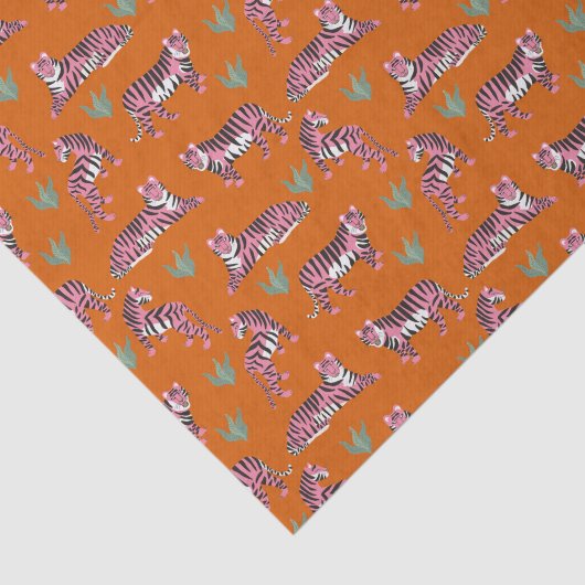 Boho Pink Orange Jungle Tiger Animal Pattern Tissuepapier (Detail)