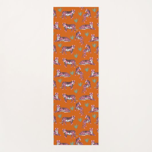 Boho Pink Orange Jungle Tiger Animal Pattern Yogamat (Voorkant)