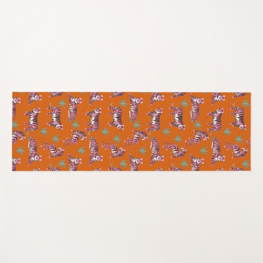 Boho Pink Orange Jungle Tiger Animal Pattern Yogamat (Voorkant (horizontaal))