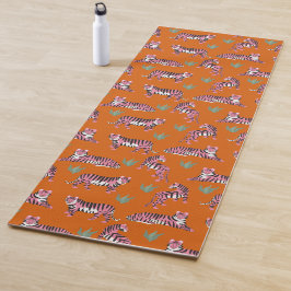 Boho Pink Orange Jungle Tiger Animal Pattern Yogamat