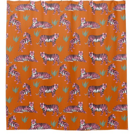 Boho Pink Orange Tiger Animal Pattern Douchegordijn (Voorkant)