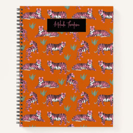Boho Pink Orange Tiger Animal Pattern   Notitieboek