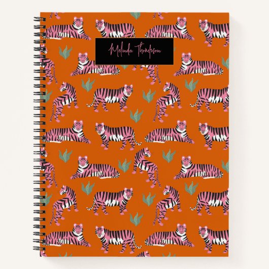 Boho Pink Orange Tiger Animal Pattern   Notitieboek (Voorkant)