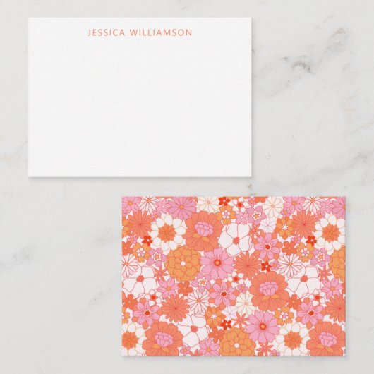 Boho Pink Oranje Floral Aangepaste naam Cadeaubehu Notitiekaartje (Voorkant / Achterkant)