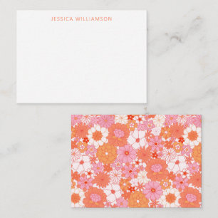 Boho Pink Oranje Floral Aangepaste naam Cadeaubehu Notitiekaartje