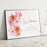 Boho Pink Oranje Flowers Shower Custom Welkom Poster<br><div class="desc">Boho Waterverf Roze Sinaasappel Vrijgezellenfeest Aangepaste Welkom Poster Sign</div>