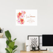 Boho Pink Oranje Flowers Shower Custom Welkom Poster (Thuiskantoor)