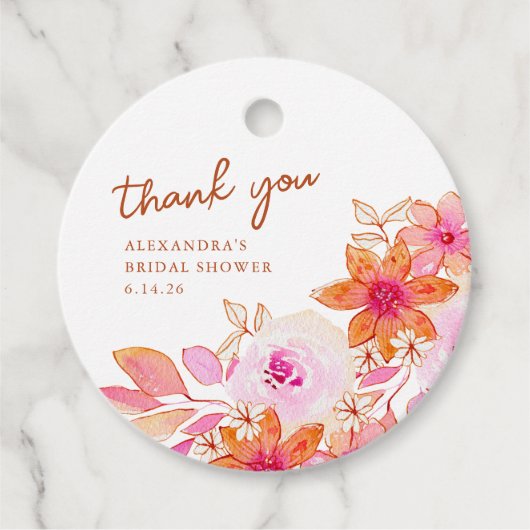 Boho Pink Oranje Flowers Shower Hartelijk dank Bedankjes Labels (Voorkant)