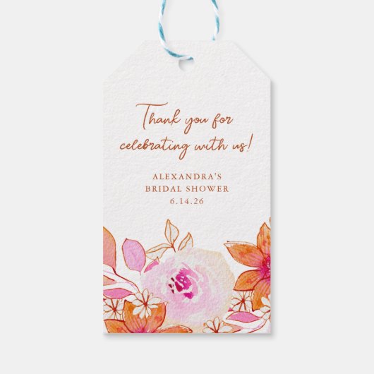 Boho Pink Oranje Flowers Shower Hartelijk dank Cadeaulabel (Achterkant)