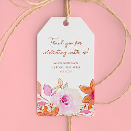 Boho Pink Oranje Flowers Shower Hartelijk dank Cadeaulabel