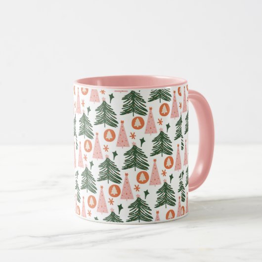 Boho Pink Oranje Groene Kerstbomen Trendy Pink Mok (Voorkant rechts)