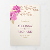 Boho Pink Orchid Floral in één ivoren bruiloft Drieluik Uitnodiging (Cover)