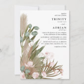 Boho Pink Orchids Driekleppen met Pampas Wedding Kaart (Voorkant)