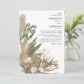 Boho Pink Orchids Driekleppen met Pampas Wedding Kaart (Staand voorkant)