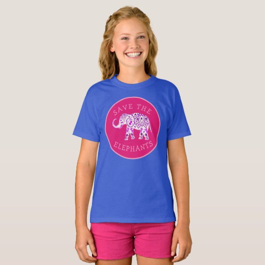 Boho Pink Paars Good Luck Save the Elephants T-shirt (Voorkant volledig)
