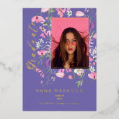 Boho Pink | Paarse Waterverf Afstuderen wilde bloe Folie Uitnodiging (Voorkant)