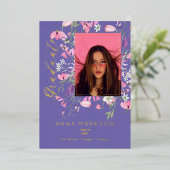 Boho Pink | Paarse Waterverf Afstuderen wilde bloe Folie Uitnodiging (Staand Voorkant)