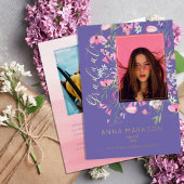 Boho Pink | Paarse Waterverf Afstuderen wilde bloe Folie Uitnodiging
