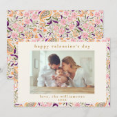Boho Pink Paisley Floral Foto Valentijnsdag Feestdagenkaart (Voorkant / Achterkant)