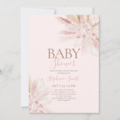 Boho Pink Pampas Baby shower Girl Uitnodiging (Voorkant)