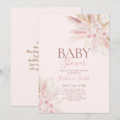 Boho Pink Pampas Baby shower Girl Uitnodiging (Voorkant / Achterkant)
