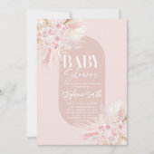 Boho Pink Pampas Baby shower Girl Uitnodiging (Voorkant)