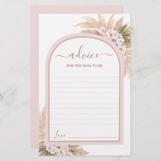 Boho Pink Pampas Grass Advice for Mam To Be Card (Voorkant / Achterkant)