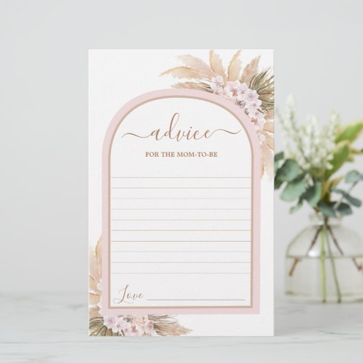 Boho Pink Pampas Grass Advice for Mam To Be Card (Staand voorkant)