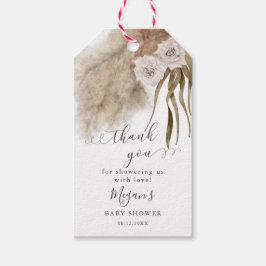 Boho Pink Pampas Grass Baby shower Cadeaulabel