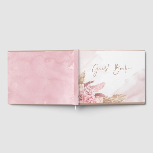 Boho Pink Pampas Grass Baby shower Gastenboek (Volledig)