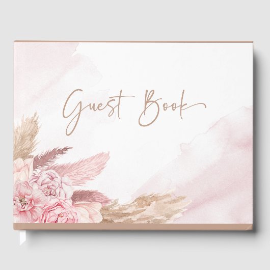 Boho Pink Pampas Grass Baby shower Gastenboek (Voorkant)